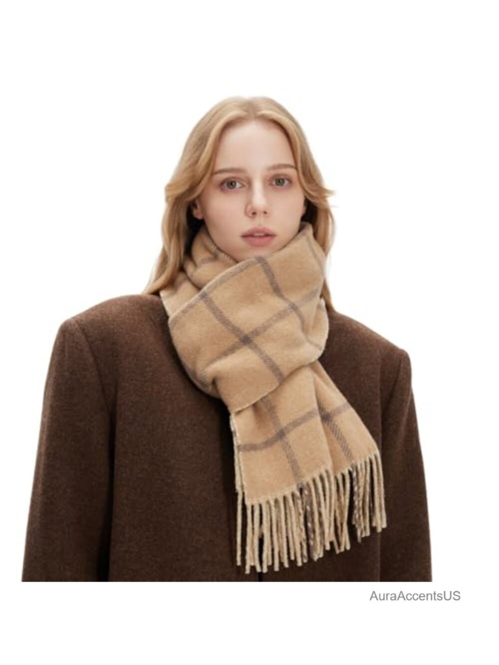 Wool Blend Plaid Winter Scarf Oversized Shawl Wrap Unisex Cold Weather